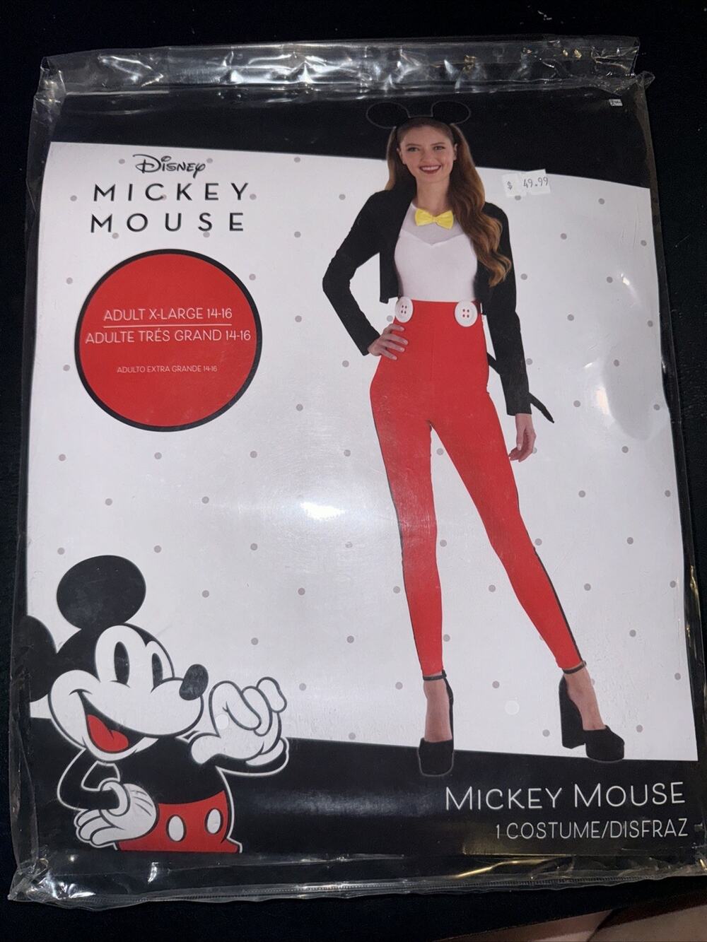 Disney Licensed Mickey Mouse Costume Size 14-16 XLarge Women’s w/Ears